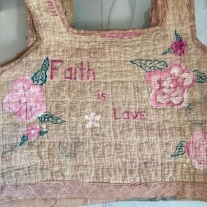 Faith Is Love Cropped Quilted Top With Hand Painted Roses & Designs